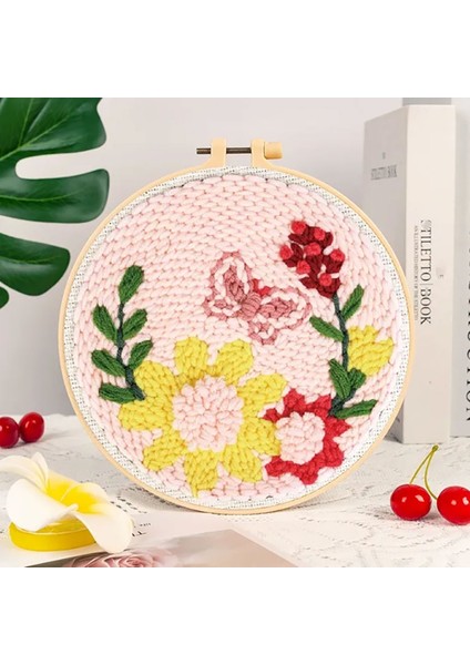 Kasnaklı Goblen Punch (Panç) Işleme Seti 20 cm Çiçek-Kelebek Deseni