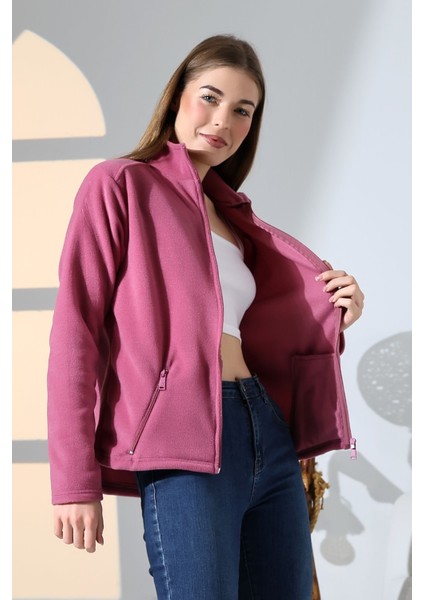 Kadın Gül Kurusu Renk Standart Fit Tam Fermuar Polar