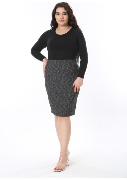Kadın Büyük Beden Antrasit Likralı Kırçıllı Dar Etek 65N38677 modelleri