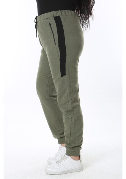 Kadın Büyük Beden Haki Fermuar Cepli Kup Detaylı Beli Bağcıklı Eşofman Alt 65N38656 fırsatları