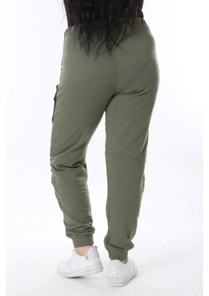 Kadın Büyük Beden Haki Fermuar Cepli Kup Detaylı Beli Bağcıklı Eşofman Alt 65N38656 indirimleri