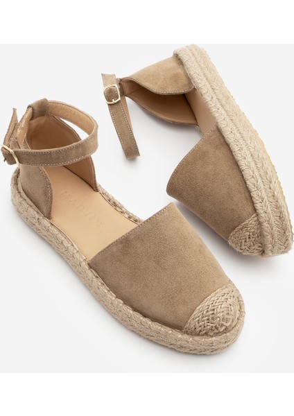 Kadın Deri Bilekten Bağlamalı Jüt Espadril Olive Süet Sandalet Zoder