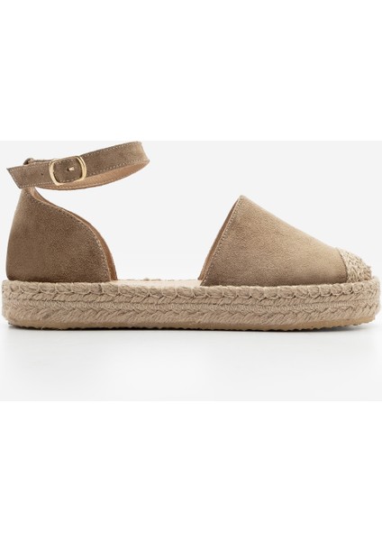 Kadın Deri Bilekten Bağlamalı Jüt Espadril Olive Süet Sandalet Zoder