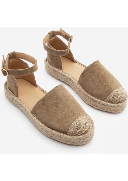 Kadın Deri Bilekten Bağlamalı Jüt Espadril Olive Süet Sandalet Zoder