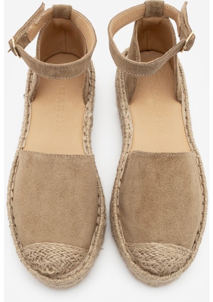 Kadın Deri Bilekten Bağlamalı Jüt Espadril Olive Süet Sandalet Zoder