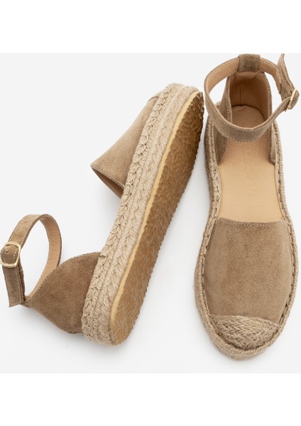 Kadın Deri Bilekten Bağlamalı Jüt Espadril Olive Süet Sandalet Zoder