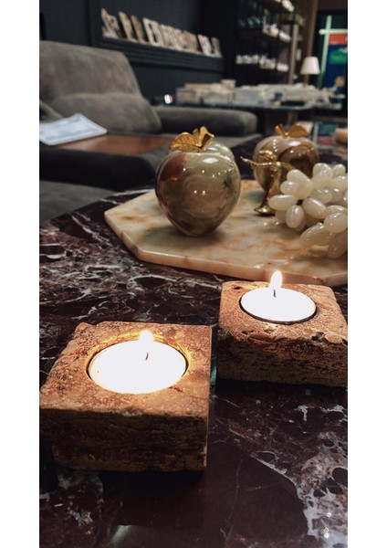 Mermer Hediyelik Obje Biblo açık kahve gri sarı mumluk