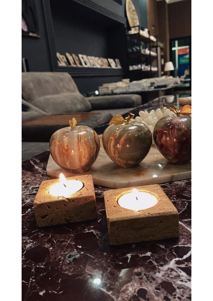 Mermer Hediyelik Obje Biblo açık kahve gri sarı mumluk fiyatları