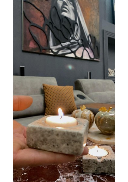 Mermer Hediyelik Obje Biblo açık kahve gri sarı mumluk modelleri