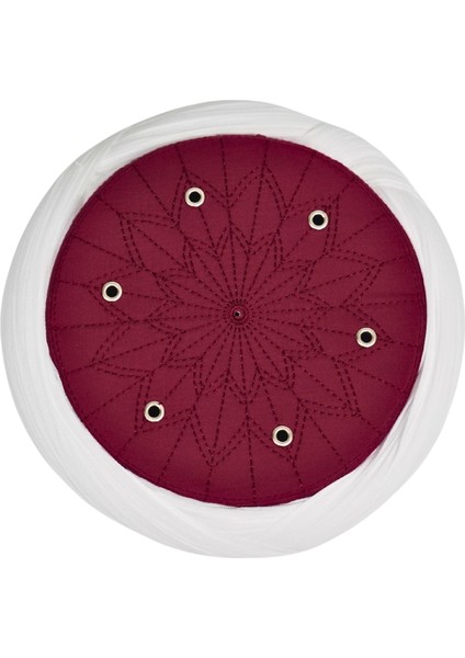 Talebe Sarığı-Beyaz Kumaş-Bordo Takke-Çapraz Sarım-Kuş Gözlü-7 Metre modelleri