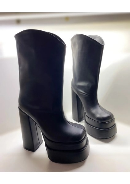 Hayyshoes Siyah Mat Çift Kat Platformlu Yüksek Topuklu Kadın Çizme fiyatları
