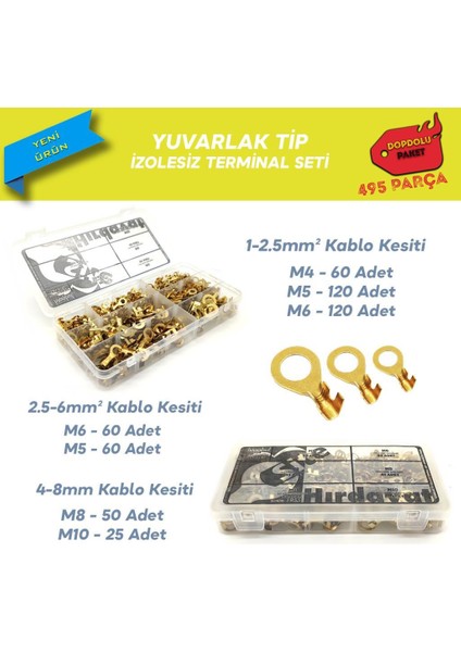 495 Parça Izolesiz Yuvarlak Tip Kablo Ucu Seti