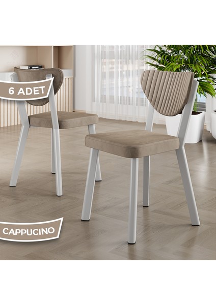 Arfe Serisi 6 Adet Mutfak Sandalyesi Beyaz Metal Iskeletli Babyface Kumaş