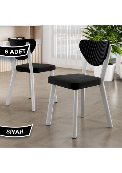 Arfe Serisi 6 Adet Mutfak Sandalyesi Beyaz Metal Iskeletli Babyface Kumaş