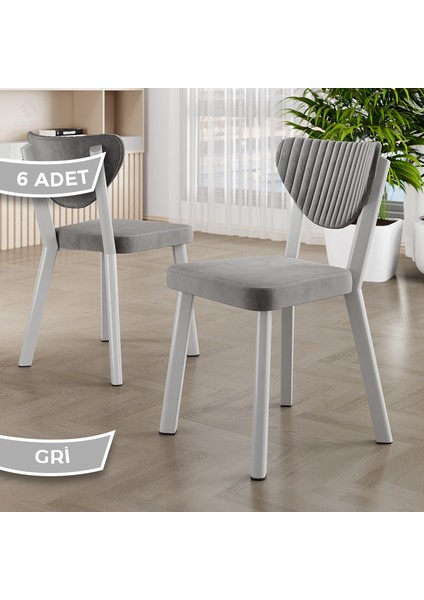Arfe Serisi 6 Adet Mutfak Sandalyesi Beyaz Metal Iskeletli Babyface Kumaş