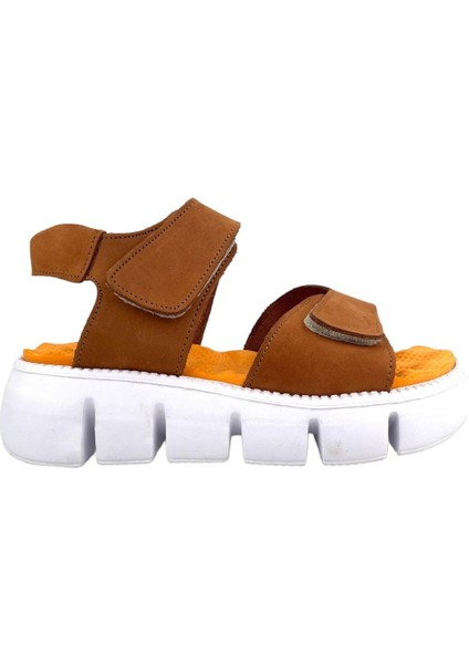Yüksek Taban Çift Cırtlı Genç Kız Sandalet Taba