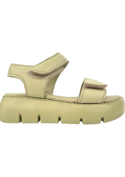 Top Level Deri Kız Çocuk Sandalet Olive