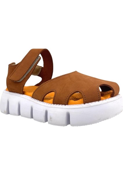 Retro Kız Çocuk Deri Sandalet Kahverengi
