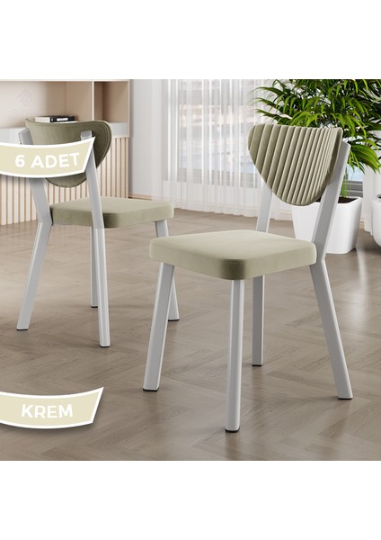 Arfe Serisi 6 Adet Mutfak Sandalyesi Beyaz Metal Iskeletli Babyface Kumaş