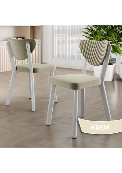 Arfe Serisi 6 Adet Mutfak Sandalyesi Beyaz Metal Iskeletli Babyface Kumaş fiyatları