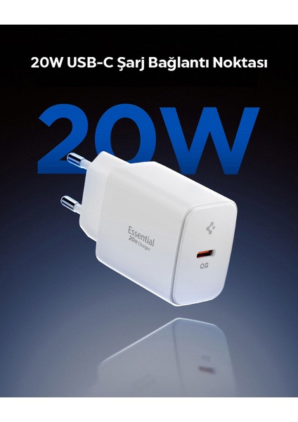 20W USB-C Mini Hızlı Şarj Aleti/Şarj Isısını Düşürür GaN Destekli Akım Korumalı Güç Adaptörü iPhone & Android & iPad Type-C EE201 White - ACH08701