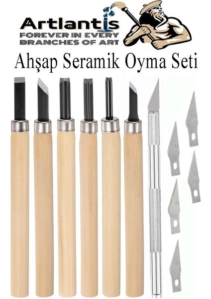 Ahşap Seramik Oyma Seti 6 Lı Kretuar 1 Paket Iskarpela Seti Paslanmaz Çelik Bıçaklı Ağaç Oyma Heykel Hobi Kretuar Gravür