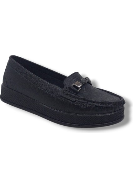 132 Kadın Siyah Pırıltılı Taşlı Dolgu Topuk Ayakkabı fiyatları