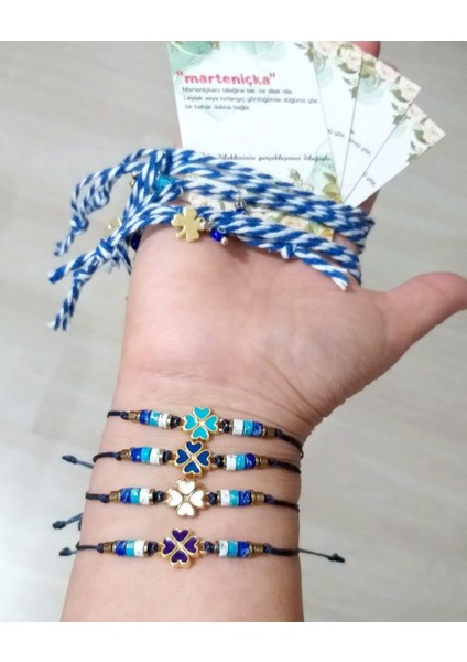 Dört Adet Varisit ve Hematit Doğaltaşlı Yonca Bileklik Dört Adet Marteniçka Bileklik