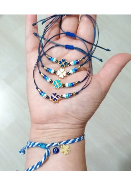 Dört Adet Varisit ve Hematit Doğaltaşlı Yonca Bileklik Dört Adet Marteniçka Bileklik