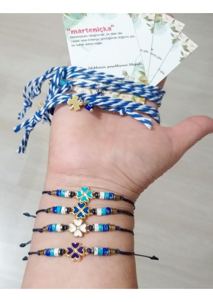 Dört Adet Varisit ve Hematit Doğaltaşlı Yonca Bileklik Dört Adet Marteniçka Bileklik