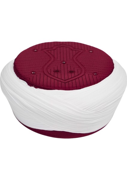 Talebe Sarığı-Beyaz Kumaş-Bordo Takke-Çapraz Sarım-Nâli Şerif-7 Metre