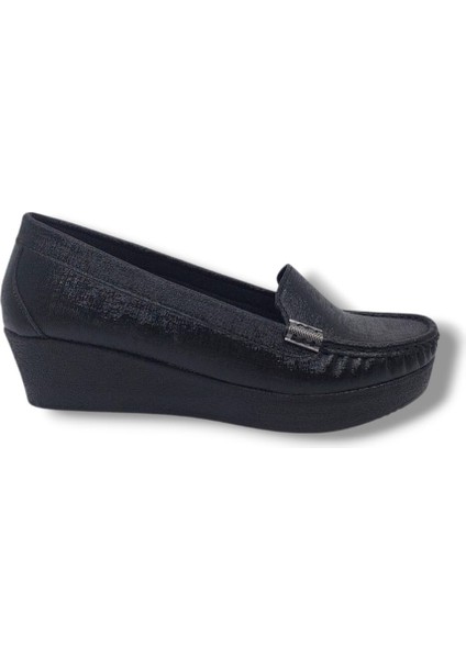 109 Kadın Siyah Pırıltılı Dolgu Topuk Ayakkabı