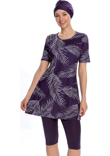 Kısa Kol Taytlı Yarı Kapalı Mayo 206-23 Mor