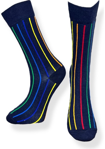 Tekli Lacivert Renkli Unisex Esnek Nem Alabilen Pamuklu Çizgili Soket Çorap modelleri