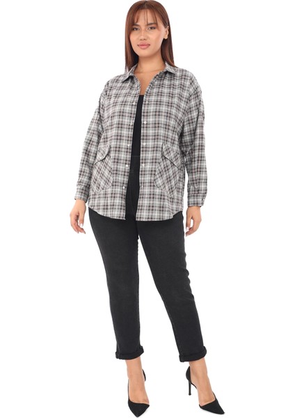 Ekose Dokuma Cepli Büyük Beden Kadın Gömlek fiyatları