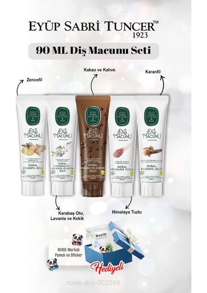 90 ml Diş Macun Seti Kakao, Zencefil, Karanfil, Himalaya,lavanta ve Rosie