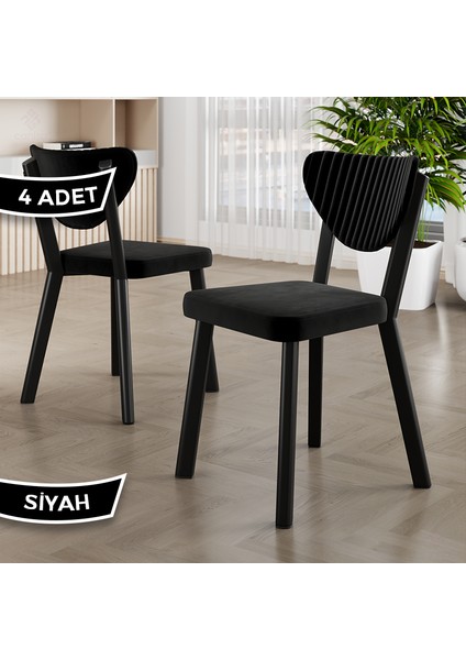 Arfe Serisi 4 Adet Mutfak Sandalyesi Siyah Metal Iskeletli Babyface Kumaş