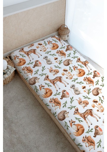 Baskılı Düz Çarşaf - Iconic Serisi - Sonbahar Orman Hayvanları