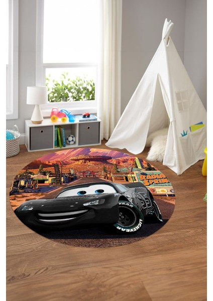 Baskılı Araba Desenli Yıkanabilir Kaymaz Taban Yuvarlak Çocuk Odası Halısı, Çocuk-Y-60-Siyah, fiyatları