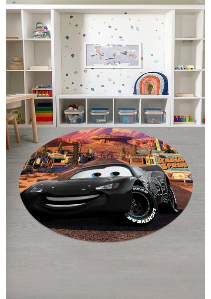 Baskılı Araba Desenli Yıkanabilir Kaymaz Taban Yuvarlak Çocuk Odası Halısı, Çocuk-Y-60-Siyah, modelleri