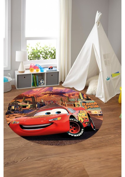 Baskılı Araba Desenli Yıkanabilir Kaymaz Taban Yuvarlak Çocuk Odası Halısı, Çocuk-Y-60-Kırmızı, fiyatları