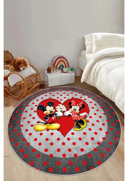 Baskılı Sevgili Fare Figürlü Yıkanabilir Kaymaz Yuvarlak Çocuk Odası Halısı, Çocuk-Y-82-Kırmızı, fırsatları