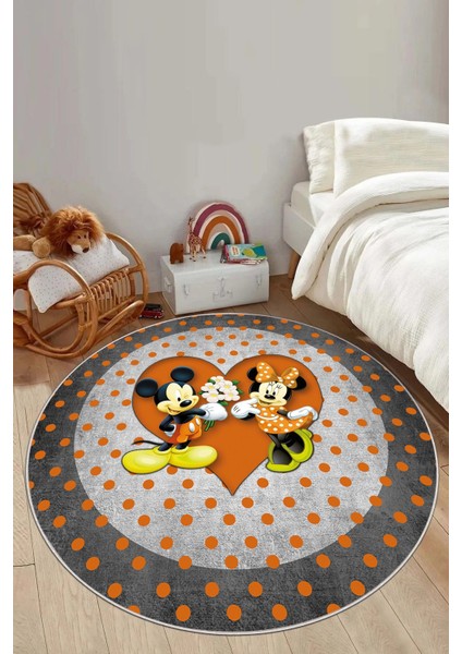 Baskılı Sevgili Fare Figürlü Yıkanabilir Kaymaz Yuvarlak Çocuk Odası Halısı, Çocuk-Y-82-Turuncu, fırsatları