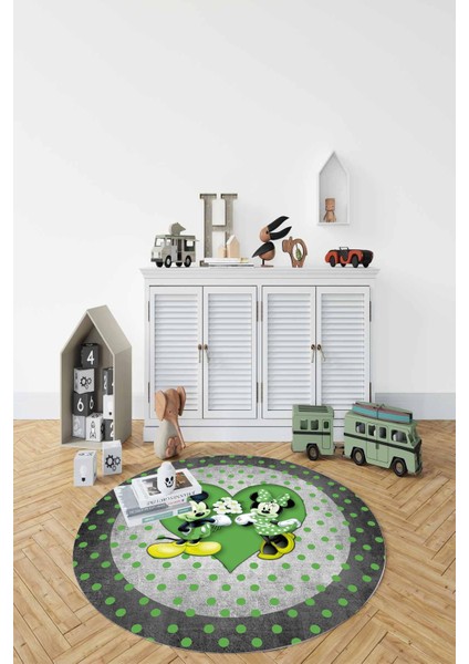 Baskılı Sevgili Fare Figürlü Yıkanabilir Kaymaz Yuvarlak Çocuk Odası Halısı, Çocuk-Y-82-Yeşil, fiyatları