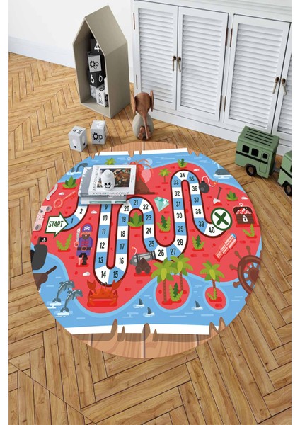 Baskılı Korsan Yol Desenli Yıkanabilir Kaymaz Taban Yuvarlak Çocuk Odası Halısı, Çocuk-Y-51-Kırmızı, fiyatları