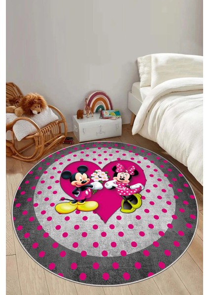 Baskılı Sevgili Fare Figürlü Yıkanabilir Kaymaz Yuvarlak Çocuk Odası Halısı, Çocuk-Y-82-Pembe, fırsatları