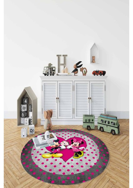 Baskılı Sevgili Fare Figürlü Yıkanabilir Kaymaz Yuvarlak Çocuk Odası Halısı, Çocuk-Y-82-Pembe, fiyatları