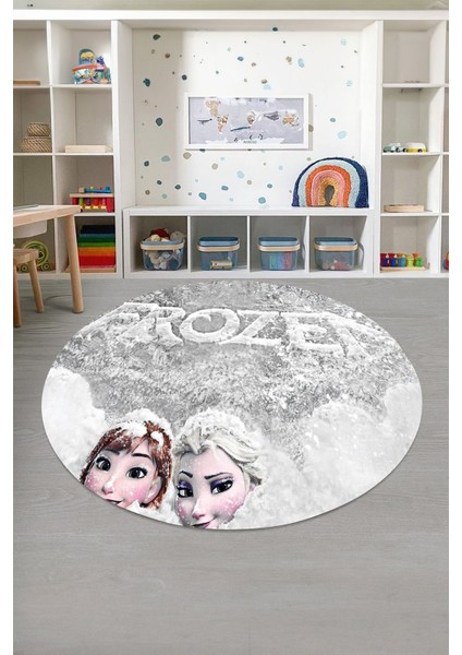 Baskılı Kız Karakter Desenli Yıkanabilir Kaymaz Yuvarlak Çocuk Odası Halısı, Çocuk-Y-66-Gri, fiyatları