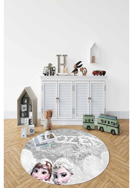 Baskılı Kız Karakter Desenli Yıkanabilir Kaymaz Yuvarlak Çocuk Odası Halısı, Çocuk-Y-66-Gri, indirimleri