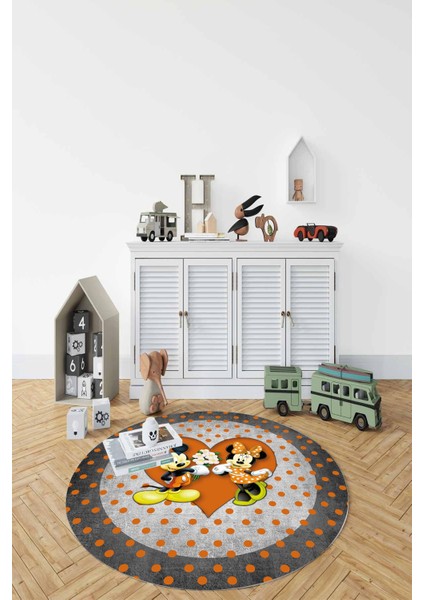 Baskılı Sevgili Fare Figürlü Yıkanabilir Kaymaz Yuvarlak Çocuk Odası Halısı, Çocuk-Y-82-Turuncu, fiyatları